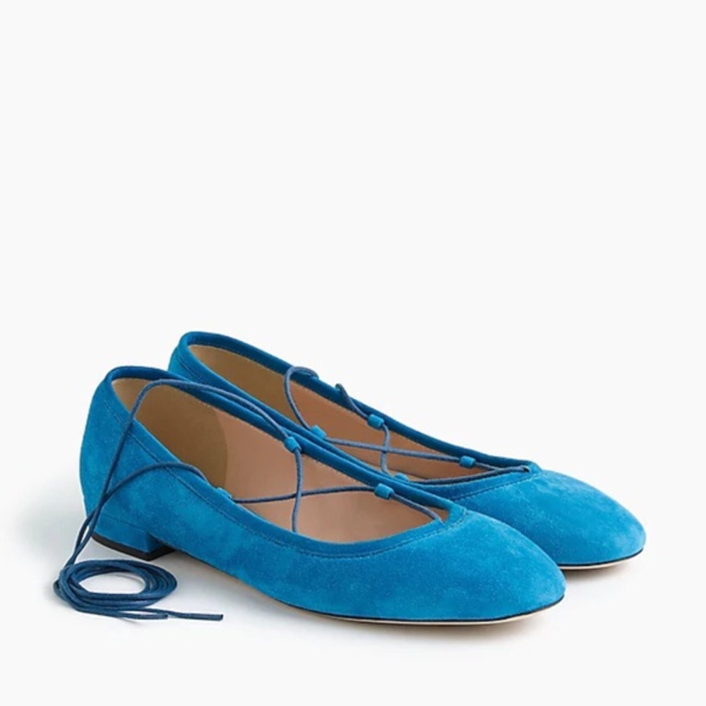 NWB J.Crew Suede Lace-Up Flats Cabana Blue sz 6.5